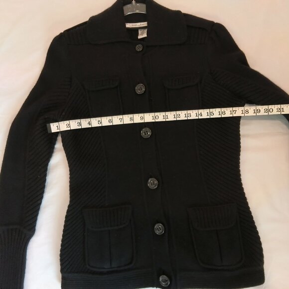 Diane Von Furstenberg Collared Wool Cardigan/Sweater Black Size S - Picture 4 of 5